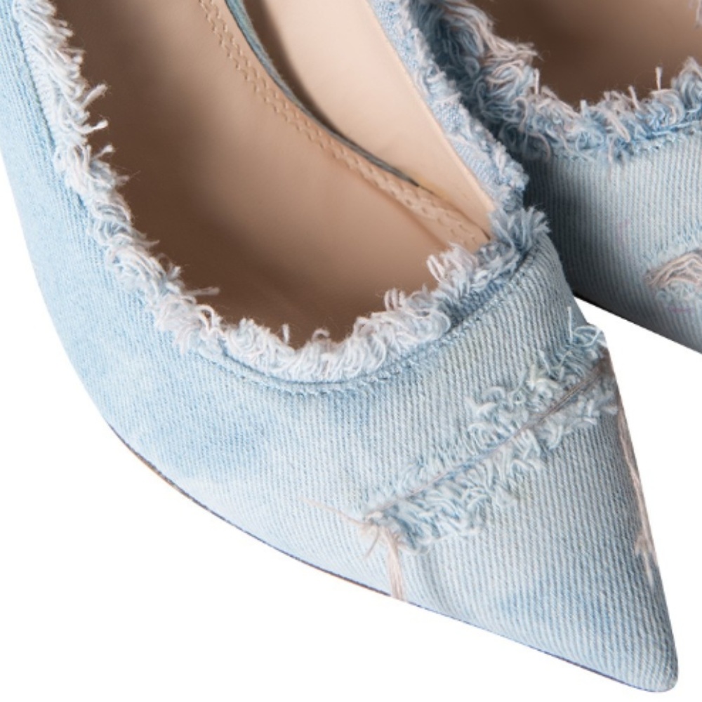 Women's Denim Heels Stiletto Pumps Shoes - Picture 4 of 4